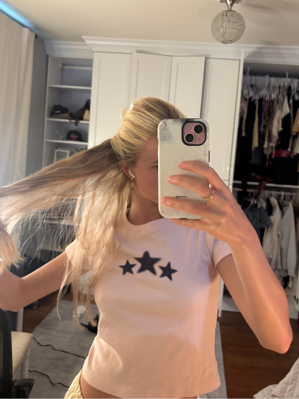 PacSun Pink Crop Tee with Black Star Graphic